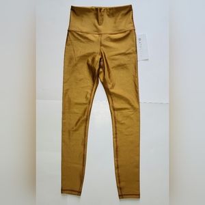 Women Gold Leggings Pants Yoga Stretch Long Active High New Size XS Phone Sleeve